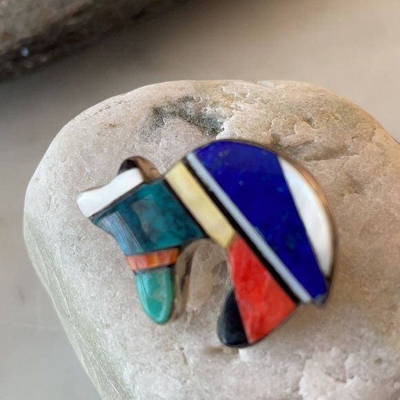 Vintage Charlie Bowie Navajo Native American Bear Pin and Pendant - Picture 5 of 14